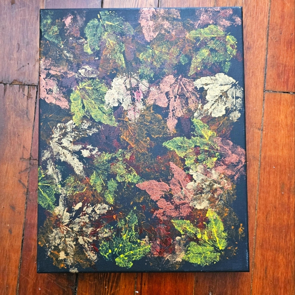 11x14 leaf painting, black canvas